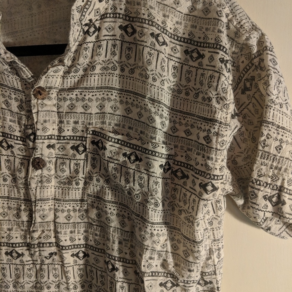 Linen tribal print Henley t-shirt